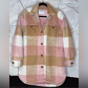 Old Navy | Junior’s Wool Blend Pink Plaid Lined Utility Shacket, Size XS